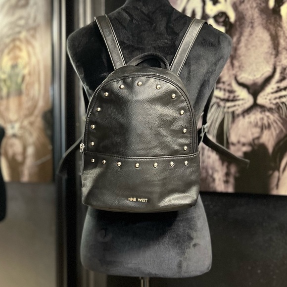 EUC- SUPER CUTE NINE WEST BLACK BACKPACK WITH SILVER STUDS - Picture 2 of 11